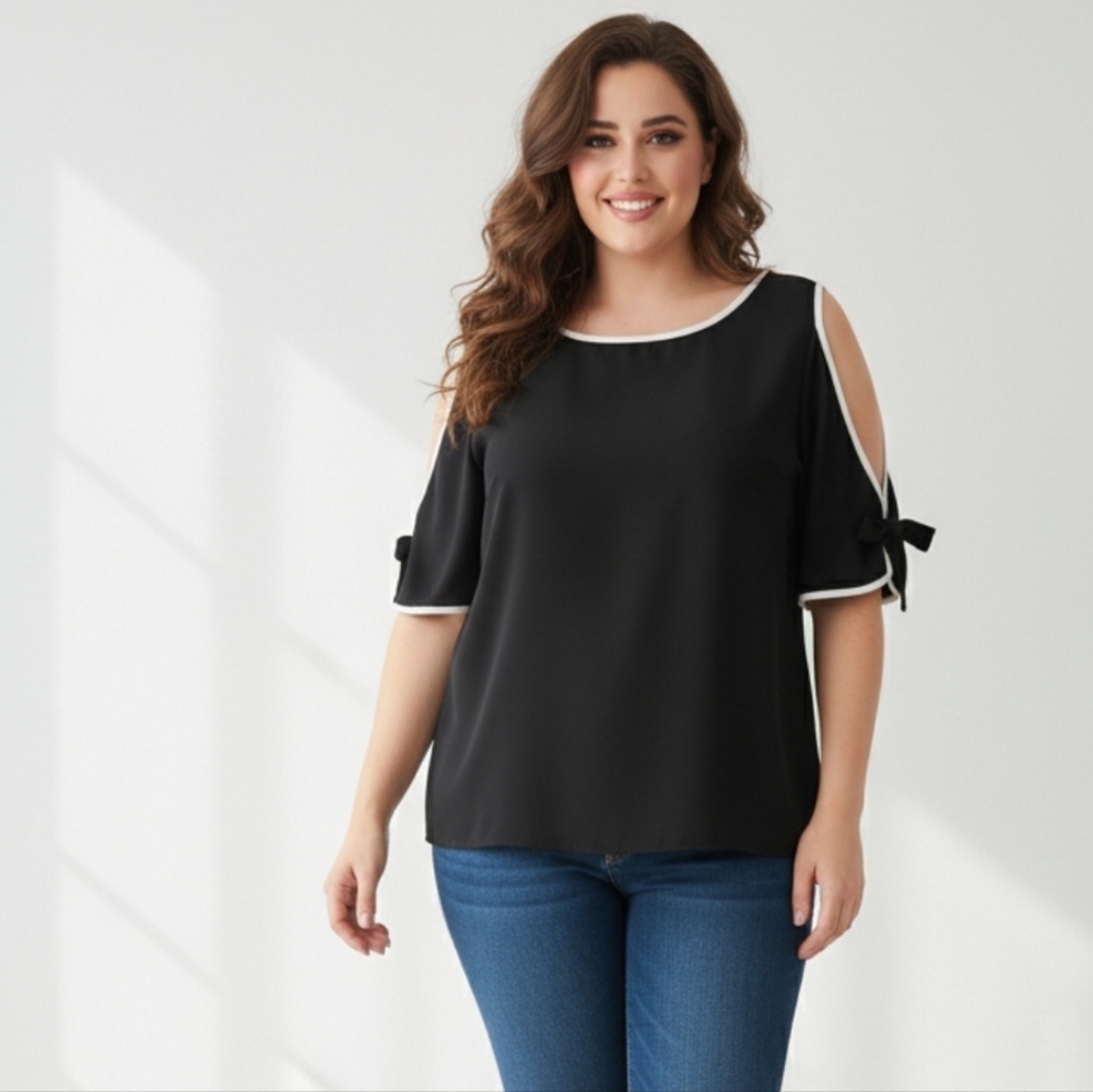 Tribal Black Blouse with White Trim